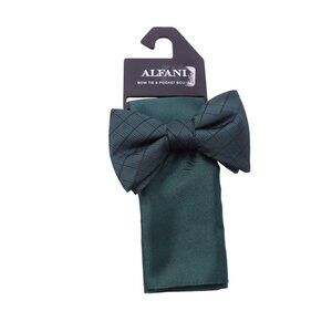NWT Alfani Men's Regular Fit Bow Tie Necktie Pocket Square Set One Size Green